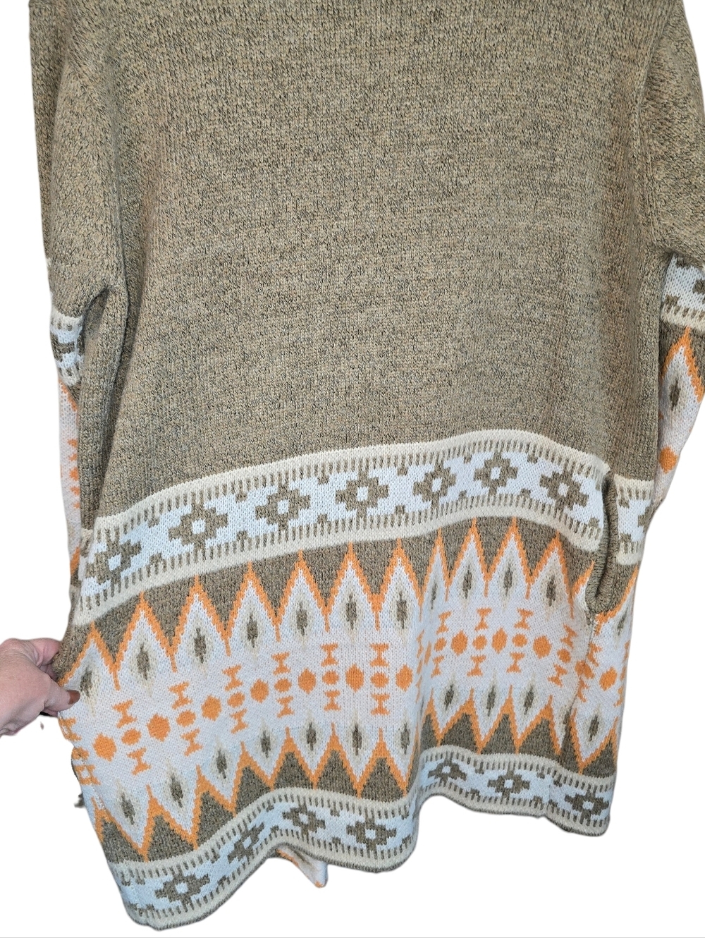 BiBi Aztec Tribal Open Front Cardigan Duster Boho Southwest Orange Taupe Size Sm - Picture 4 of 14